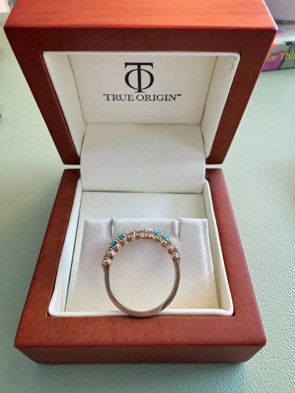 14K Gold Lab-Grown Diamond & Turquoise Half Eternity Ring